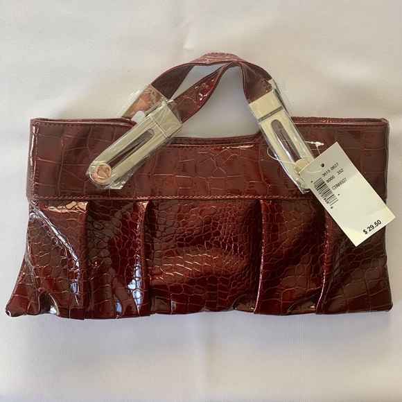 Dark Red Crocodile Look Clutch - Picture 1 of 3